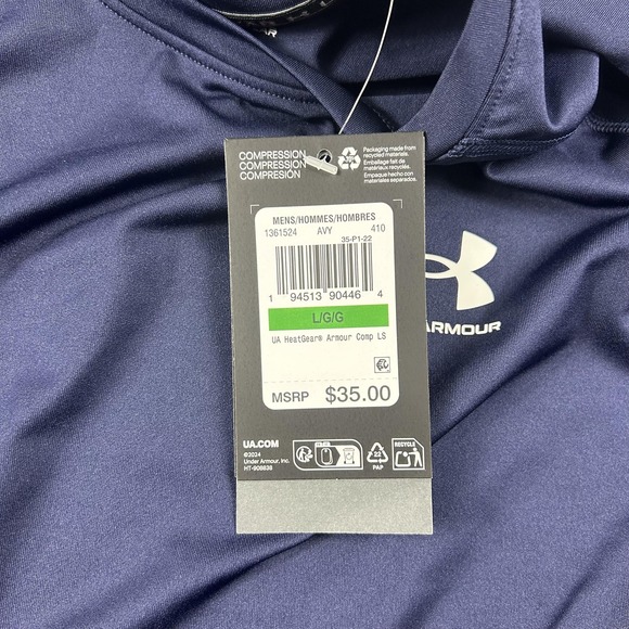 Under Armour HeatGear Shirt Mens Large Blue Long Sleeve Compression Baselayer - Picture 4 of 7